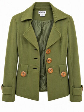 Midtown Olive Green Cotton Military Blazer Jacket Wooden Buttons M